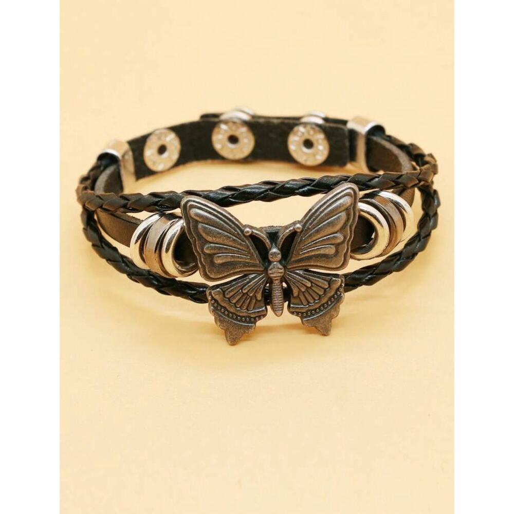 Fashion Retro PU Polyurethane Butterfly Detail Braided String Bracelet F…